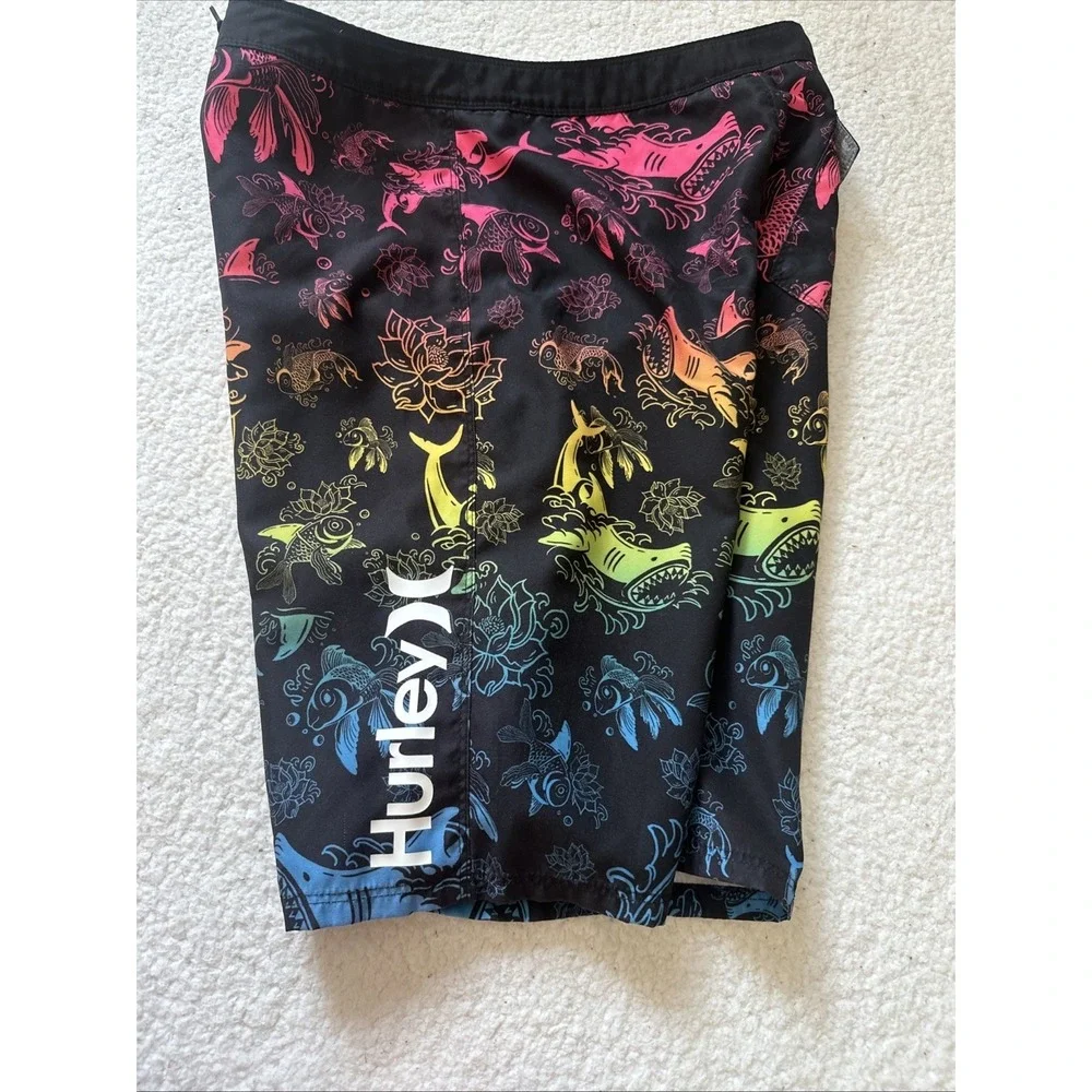 Hurley Koi Fish Mens Size 20/30 Waist Swim Board  Shorts Surf Beach Pockets